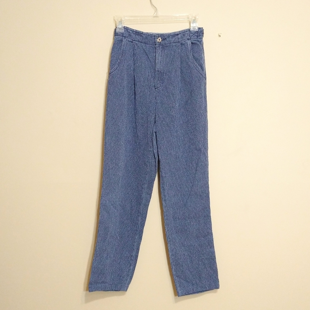 Vintage Liz Wear Pin Striped High Waisted Soft Denim Pants Size Small